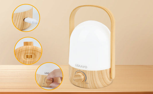 Portable Wooden Lanterns Rechargeable 2 Color Tent Light Stepless Dimmable Small Lamp for Bedroom